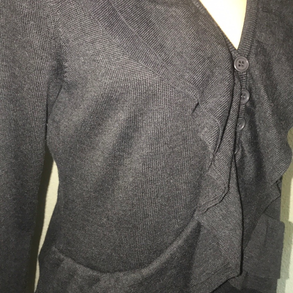 Calvin Klein Charcoal Ruffled Knit Sweater Dress L - Picture 4 of 8